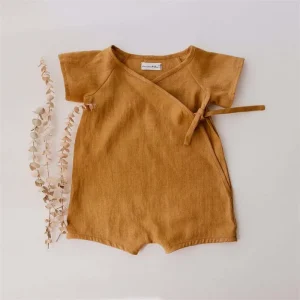 combinaison bébé orange lin et coton
