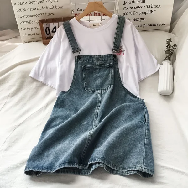 salopette jupe en jean bleu