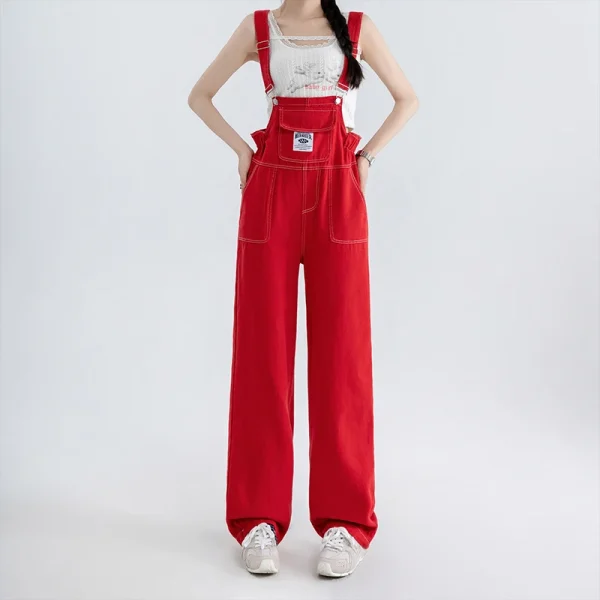 salopette vintage jean rouge femme