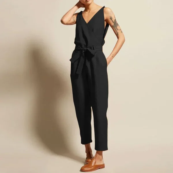 salopette combinaison pour femme en lin noir