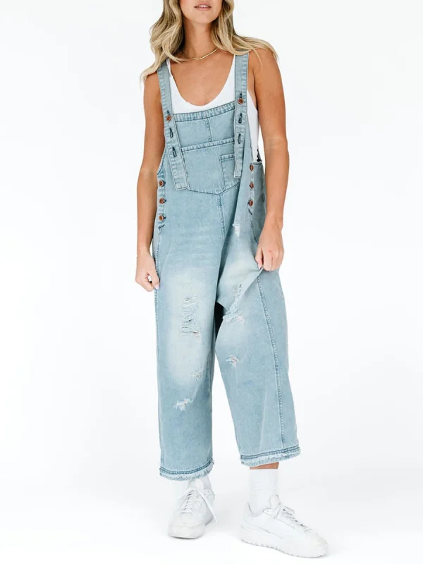 salopette femme jean bleu clair large