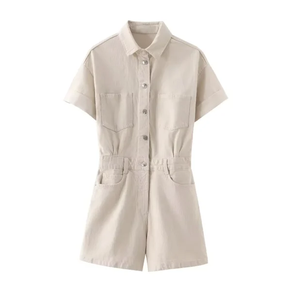 combinaison salopette short en jean beige rosé