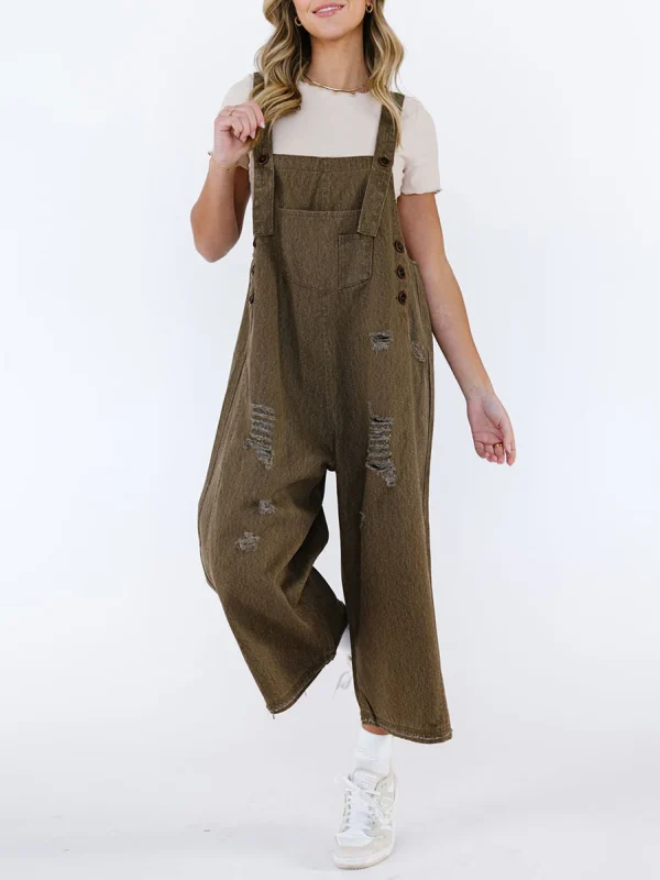 salopette femme en jean marron