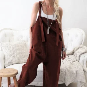 salopette en lin marron pour femme large