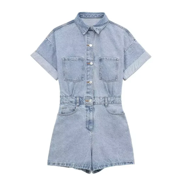 combinaison salopette short en jean bleu claire