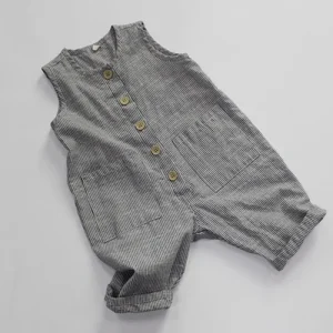 salopette enfant lin coton gris