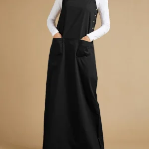 salopette robe noir longue pour femme