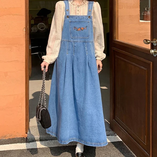 robe salopette longue en jean