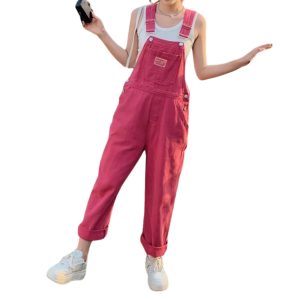 salopette en jean rose