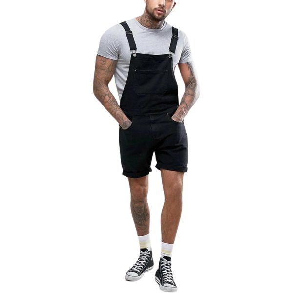 salopette short noir en jean homme
